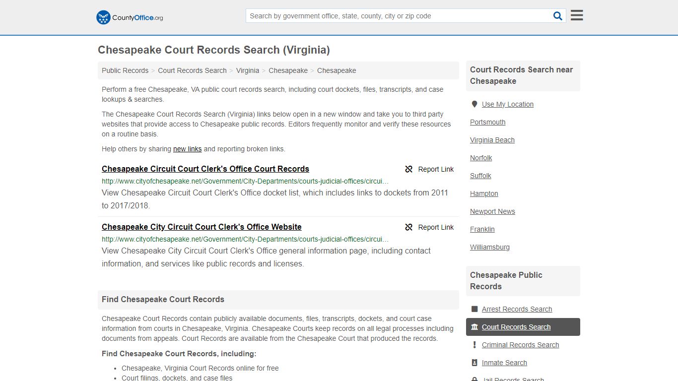 Chesapeake Court Records Search (Virginia) - County Office